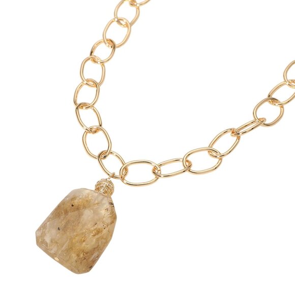 Faceted Stone Pendant Chunky Gold Dipped Link Chain Statement Necklace - Picture 5 of 5